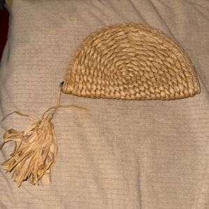 Straw Clutch with zipper close and tassel